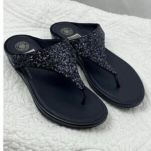 FitFlop Women's Size 9 Black Sparkly Thong T-Post Sandals – Comfort Summer Shoes